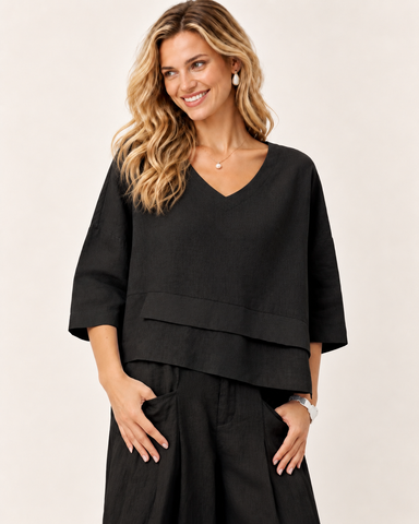 100% Cotton Linen V-Neck Top