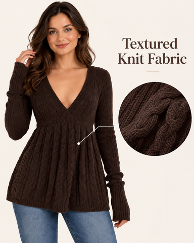 Women's V-Neck Peplum Knit Top