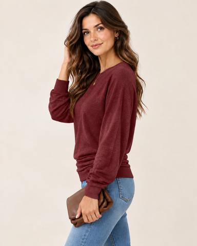 Women's Side-Ruched Long Sleeve Knit Top