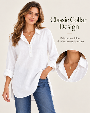 Women's Cotton Linen Button-Down Tunic Blouse