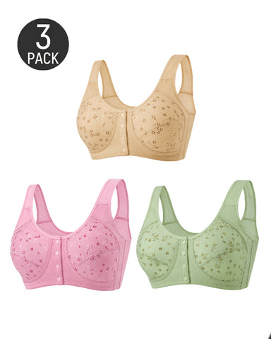 3-Pack Front Closure Wireless Bras