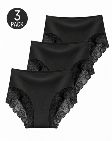 3-Pack High Waist Floral Lace Trim Full Coverage Panties