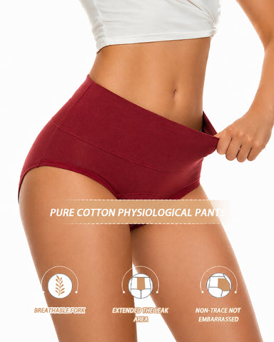 Multiple-Pack High Waist Pure Cotton Seamless Menstrual Panties