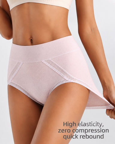 5-Pack Pure Cotton Lace Trim Breathable Tummy Control Panties