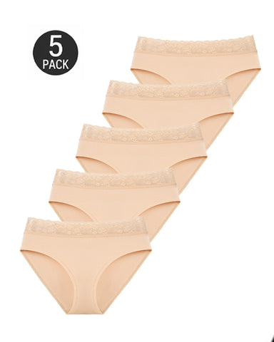 5-Pack High-Waisted Lace Cotton Briefs