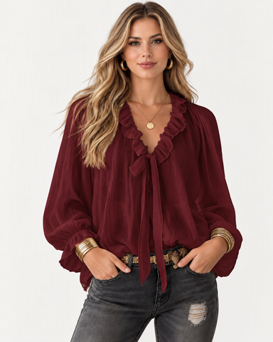 Ruffle Tie Chiffon Blouse