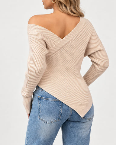 Asymmetrical Off-Shoulder Knit Top