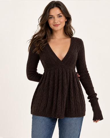Women's V-Neck Peplum Knit Top