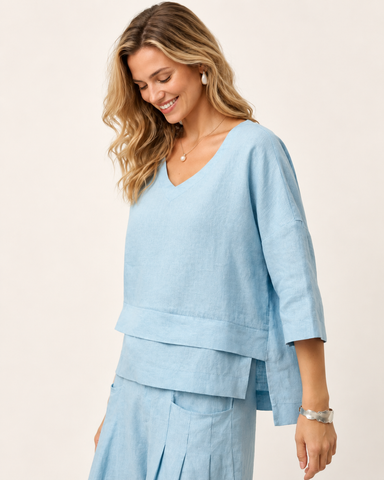 100% Cotton Linen V-Neck Top