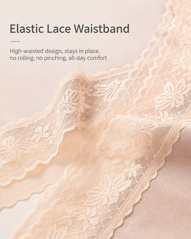 5-Pack Soft Lace-Trim Cotton High-Waist Panties
