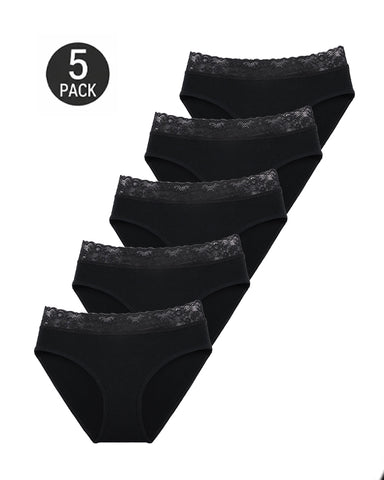 5-Pack High-Waisted Lace Cotton Briefs