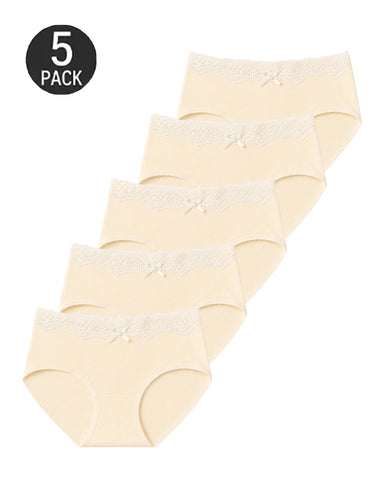 5-Pack Pure Cotton Breathable Lace Trim Panties