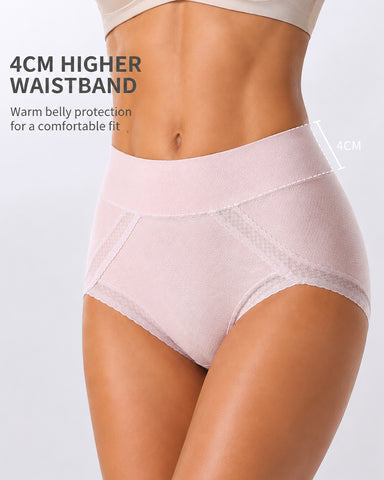 5-Pack Pure Cotton Lace Trim Breathable Tummy Control Panties