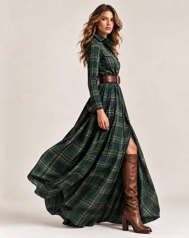 Vintage Plaid Maxi Dress