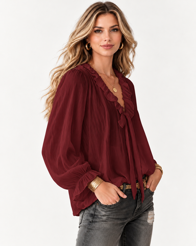 Ruffle Tie Chiffon Blouse
