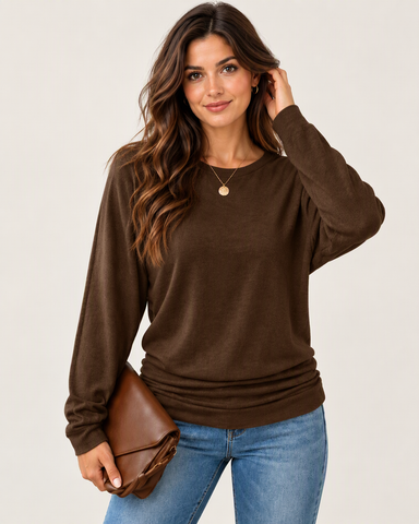 Women's Side-Ruched Long Sleeve Knit Top
