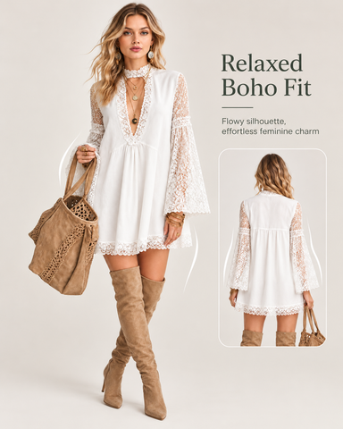 Boho Lace Mini Dress