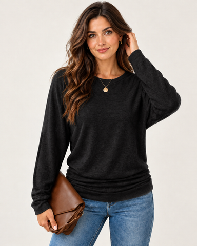 Women's Side-Ruched Long Sleeve Knit Top
