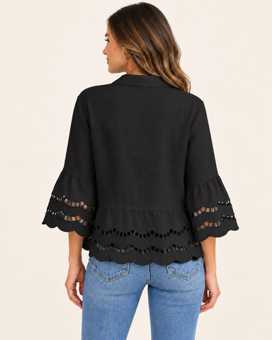 Women's Cotton Linen Lace Trim Blouse