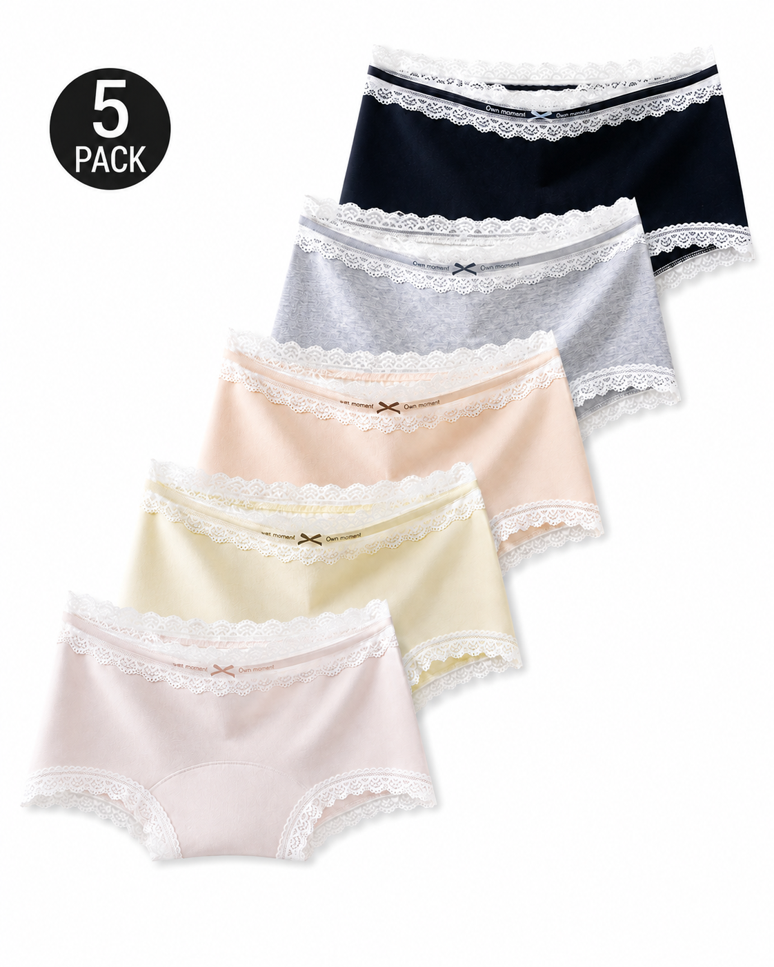 5-Pack Pure Cotton Lace Trim Panties