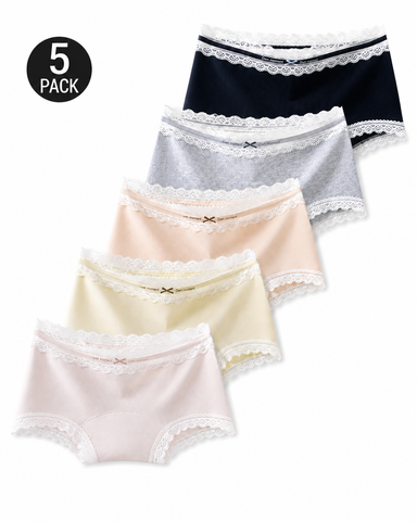 5-Pack Pure Cotton Lace Trim Panties