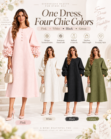 Cotton Linen Puff Sleeve Midi Dress