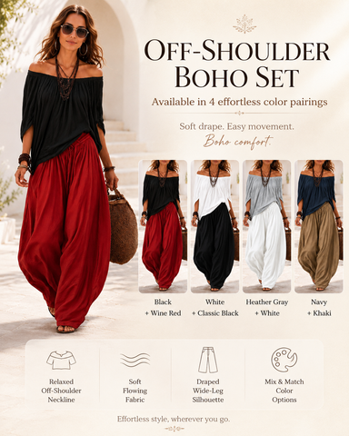 Colorblock Loose Off-Shoulder Top and Lantern Pants Set