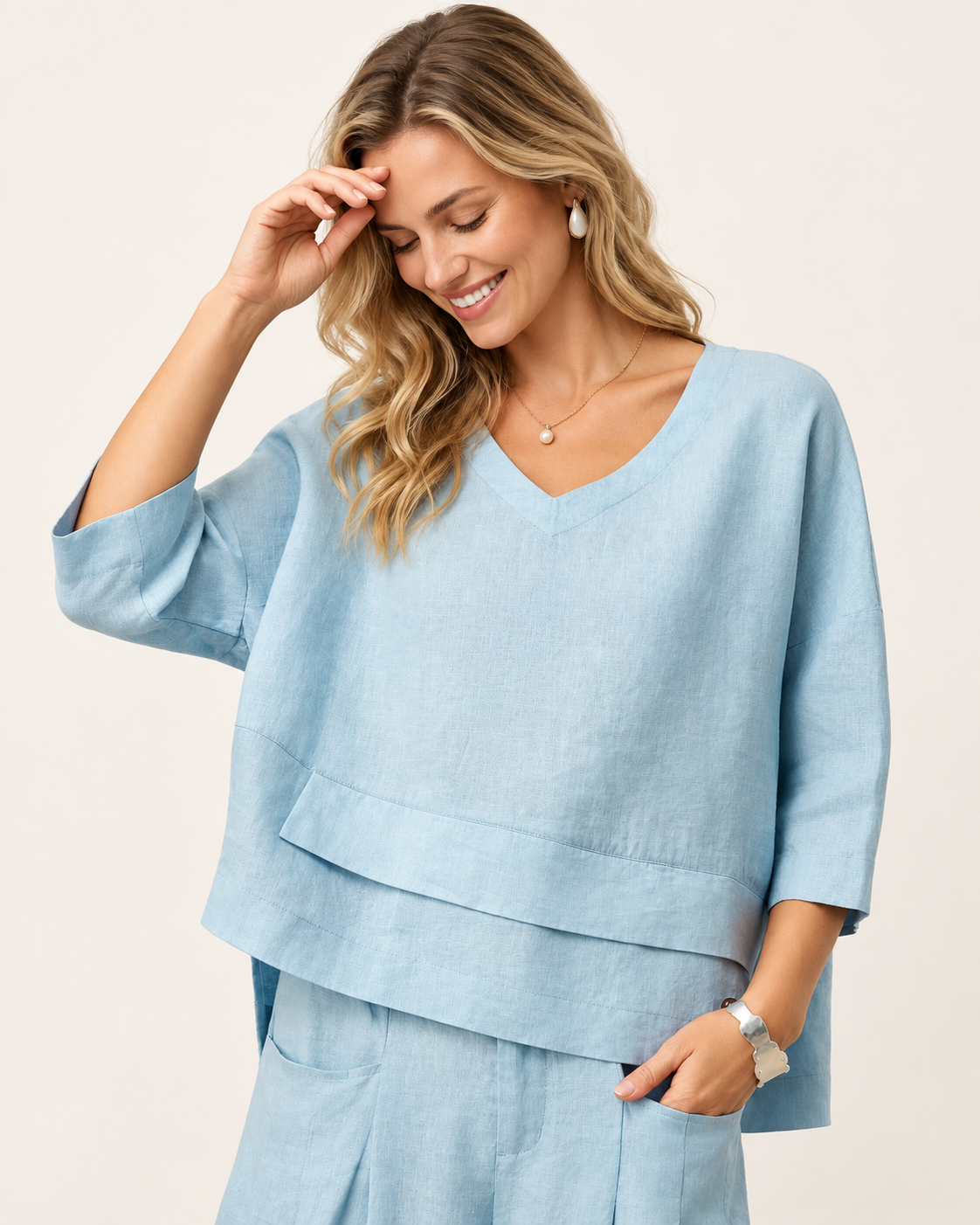 100% Cotton Linen V-Neck Top