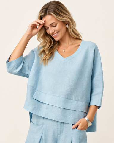 100% Cotton Linen V-Neck Top
