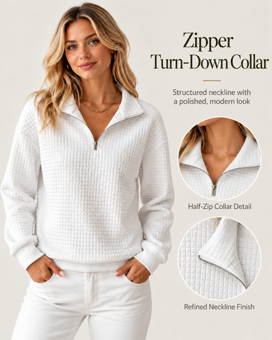 Women's Waffle Knit Quarter-Zip Pullover