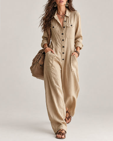Relaxed Button-Front Jumpsuit