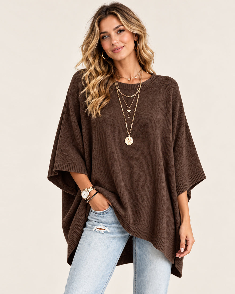 Women's Oversized Batwing Sleeve Knit Top
