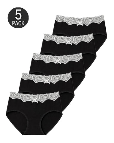 5-Pack Pure Cotton Breathable Lace Trim Panties