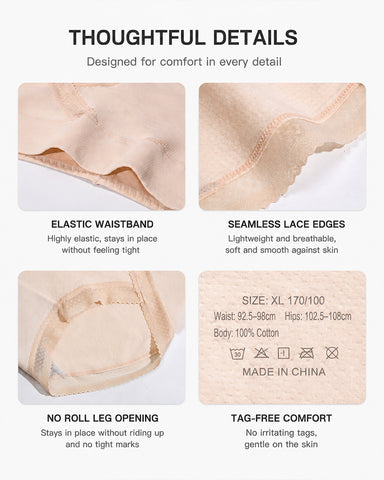 5-Pack Pure Cotton Lace Trim Breathable Tummy Control Panties