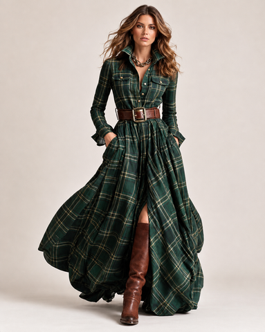 Vintage Plaid Maxi Dress