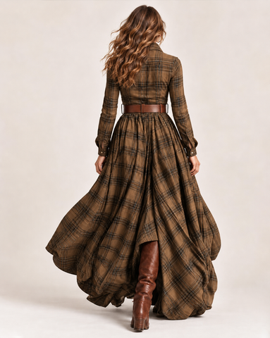 Vintage Plaid Maxi Dress