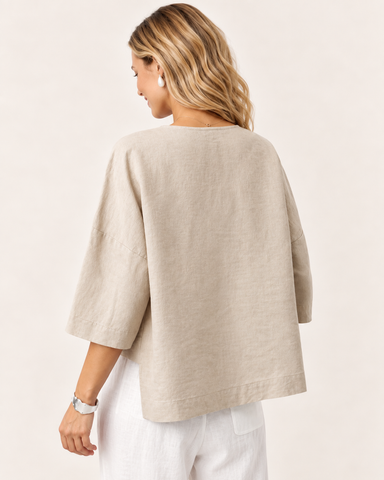 100% Cotton Linen V-Neck Top
