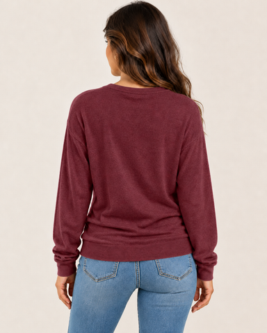 Women's Side-Ruched Long Sleeve Knit Top