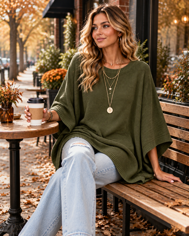 Women's Oversized Batwing Sleeve Knit Top
