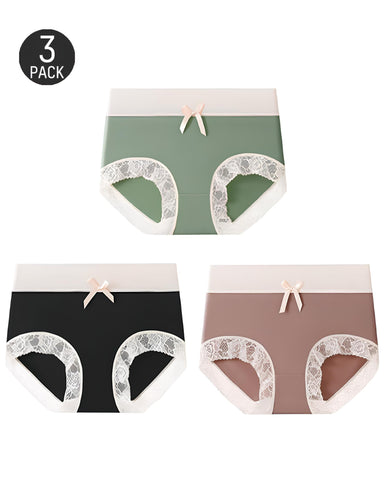 Gentle Cotton Lace-Trim Colorblock Panties