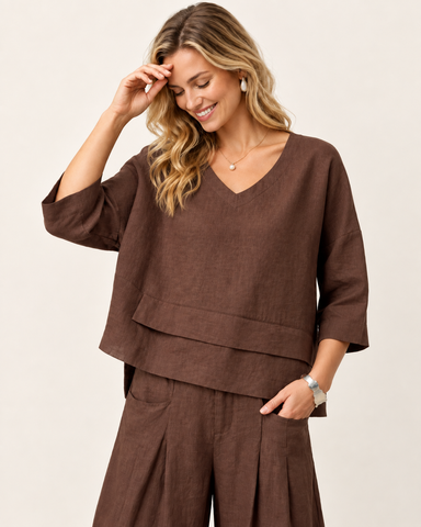 100% Cotton Linen V-Neck Top