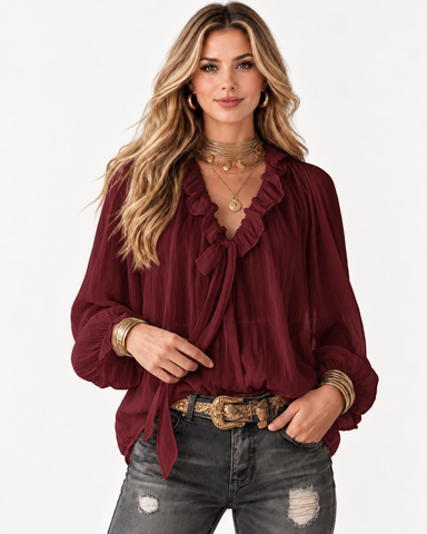 Ruffle Tie Chiffon Blouse