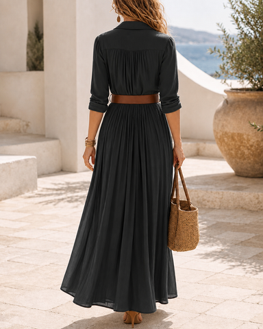 Lapel Deep V Slit Long Dress