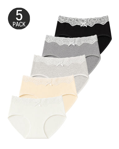 5-Pack Pure Cotton Breathable Lace Trim Panties
