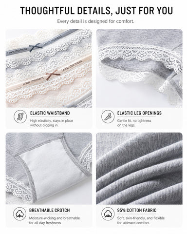 5-Pack Pure Cotton Lace Trim Panties