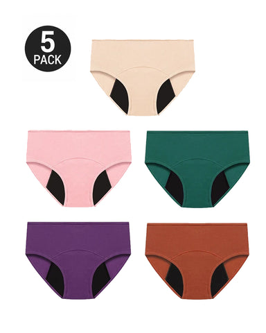 5-Pack Absorbent Leak-Protection Period Panties