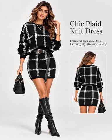 Chic Plaid Knit Dress