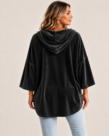 Casual Velvet Drop-Shoulder Hoodie