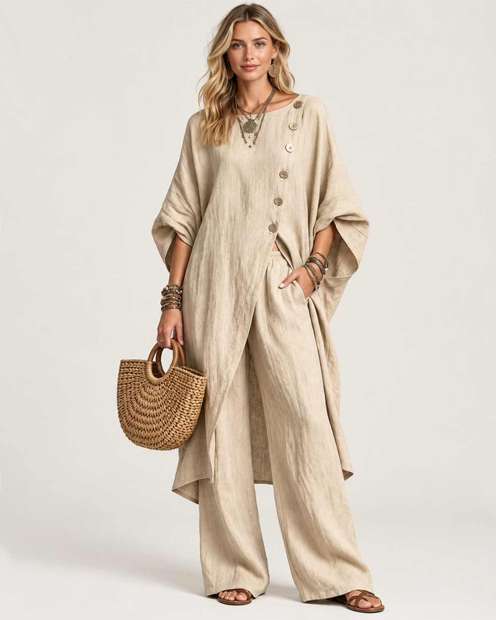 Women's Casual Linen Two Piece Pants Set