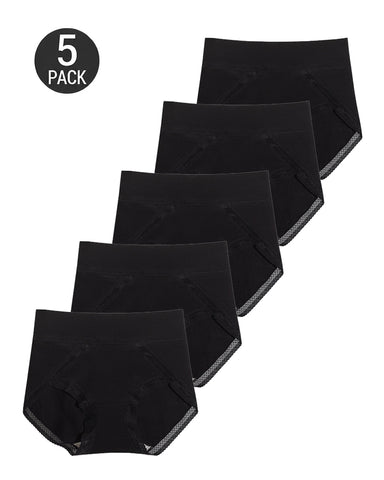 5-Pack Pure Cotton Lace Trim Breathable Tummy Control Panties